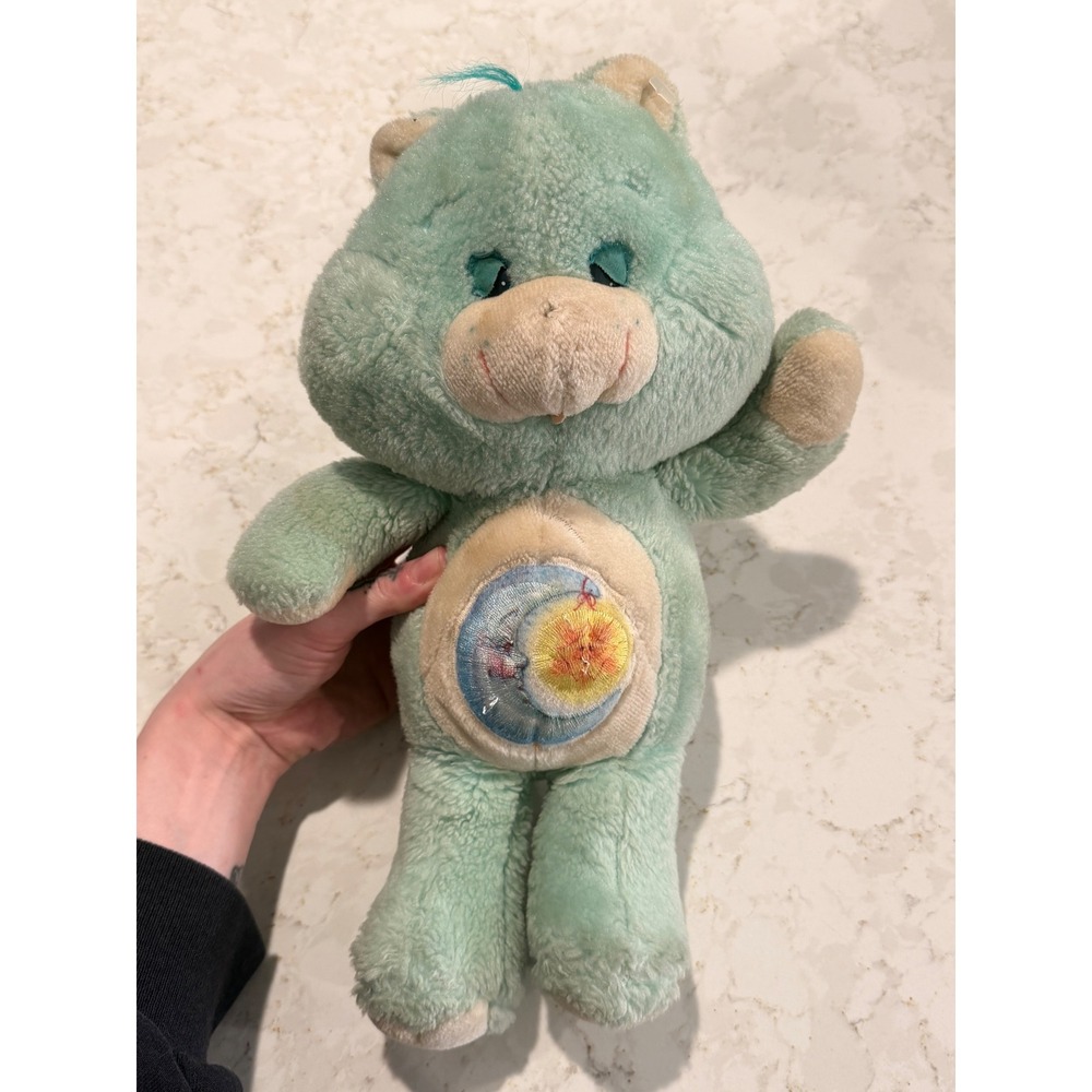 Vintage 1983 Kenner Care Bears Bedtime Bear Plush Aqua Blue Moon Sun 13 inch
